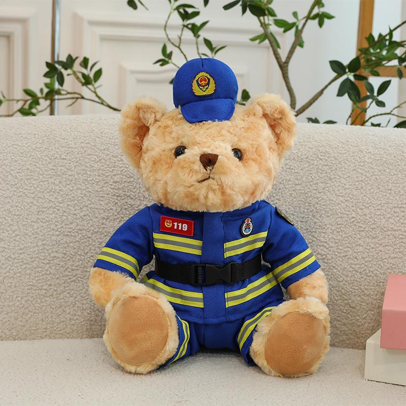 New Style Police Bear Doll Cute Firefighter Police Officer Reflective Riding Suit Plush Toy Traffic Police Bear Doll