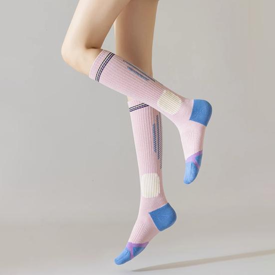 Sports Compression Socks Women Knee High Athletic Socks Elastic Breathable Cushioned Socks for Running Fitness Yoga Dance