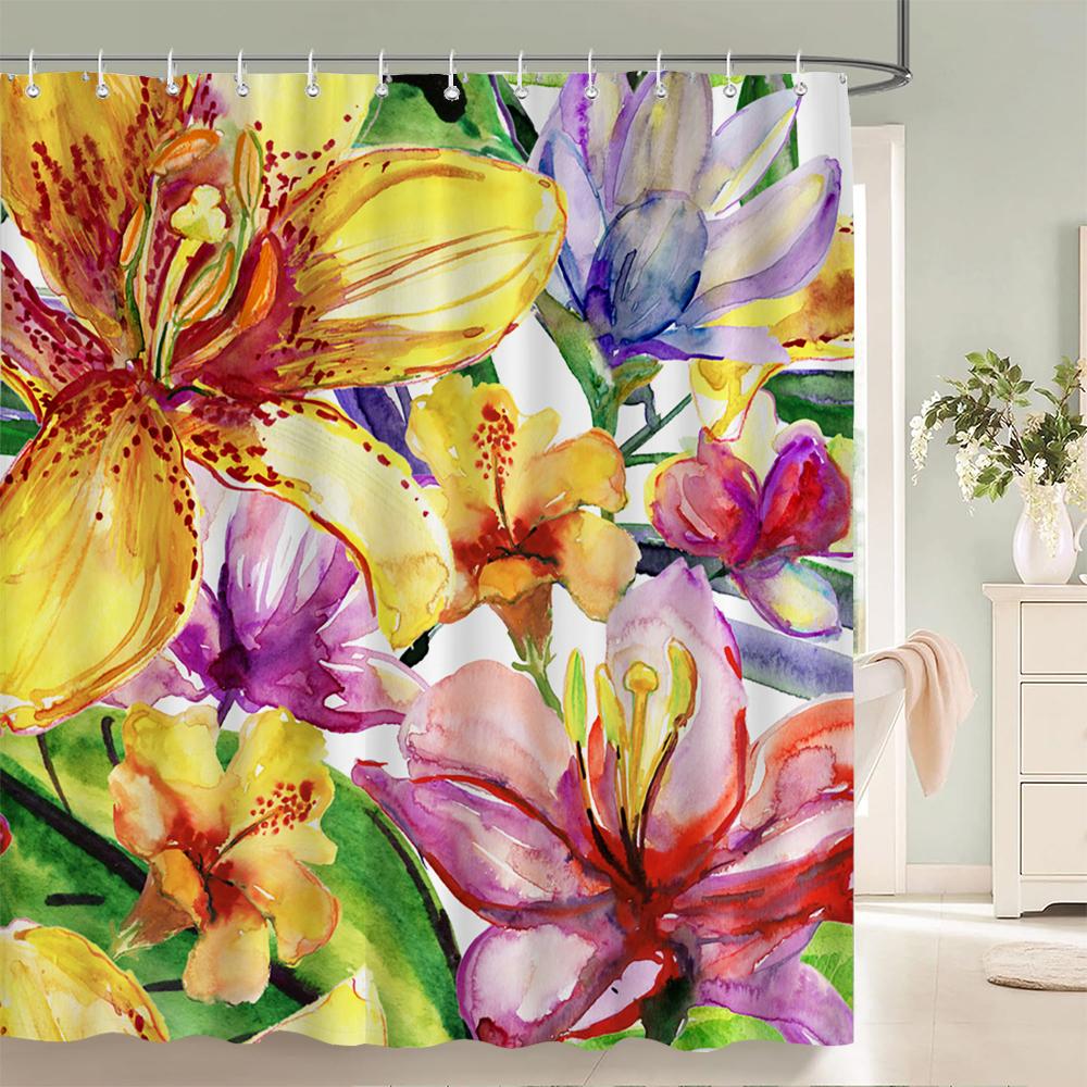 Beautiful Flowers Shower Curtains with hooks Waterproof Bath Curtains for Bathroom Home Decoration Floral Bathroom Curtain