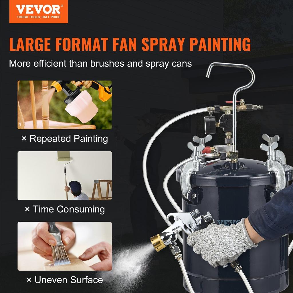 Spray Paint Pressure Pot Tank, 10L/2.5gal Air Paint Pressure Pot, 1.5mm+4mm Two Nozzles Two Spray Paint Guns for Industry Home Decor Architecture
