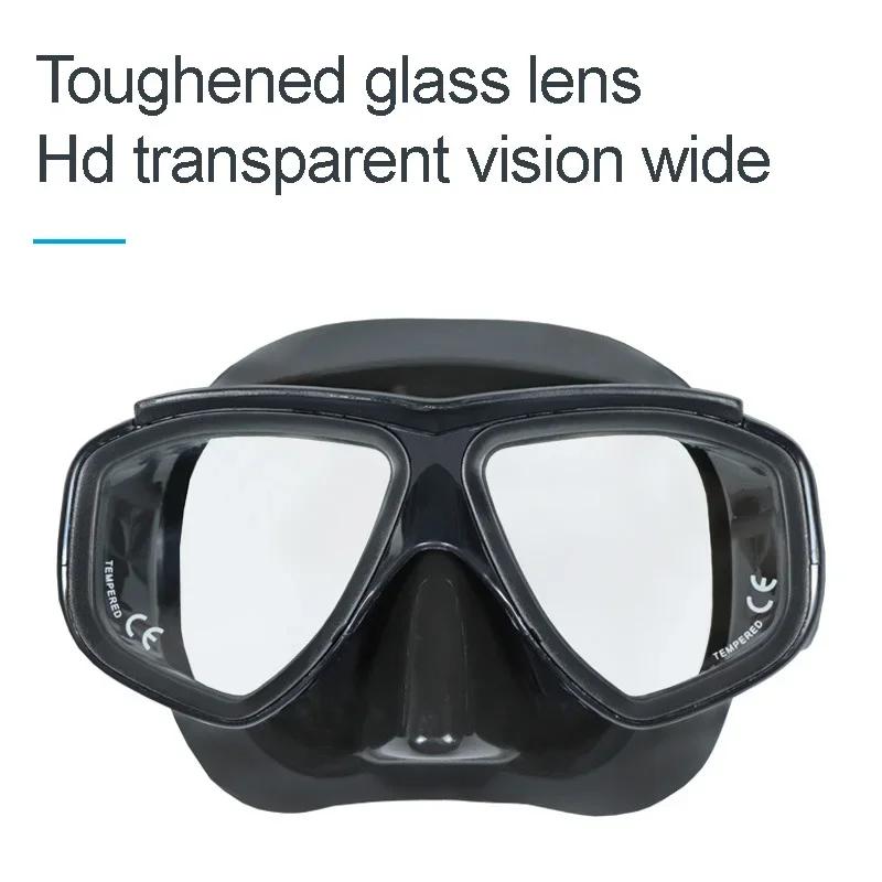 Masca de scufundări cu dioptrii pentru adulți Miopie cu sticlă securizată Spray antiaburire, Fustă din silicon, Negru transparent