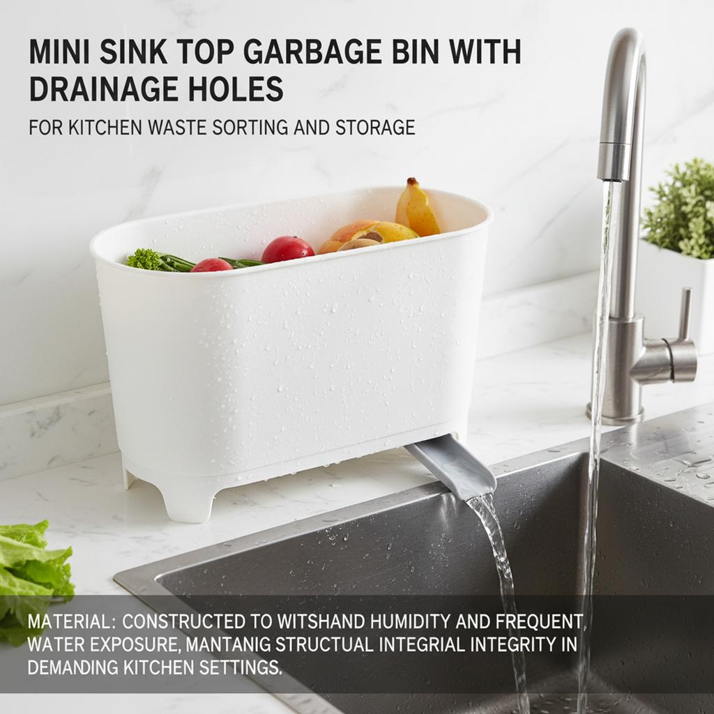 Mini Sink Top Garbage Bin With Drainage Holes For Kitchen Waste Sorting And Storage