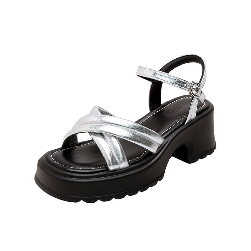 Silver Green Heightening Woven Sandals Women's Niche Women's Shoes New Open-toed Platform Versatile Roman Sandals
