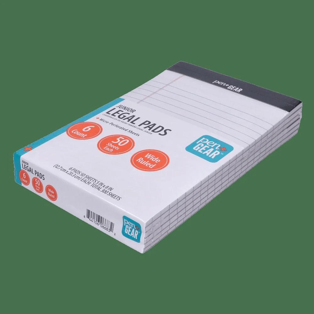 Wide Ruled Junior Legal Pads 5x8 Inches 50 Sheets White Paper 6 Pack Recycled Paper School Office Supplies