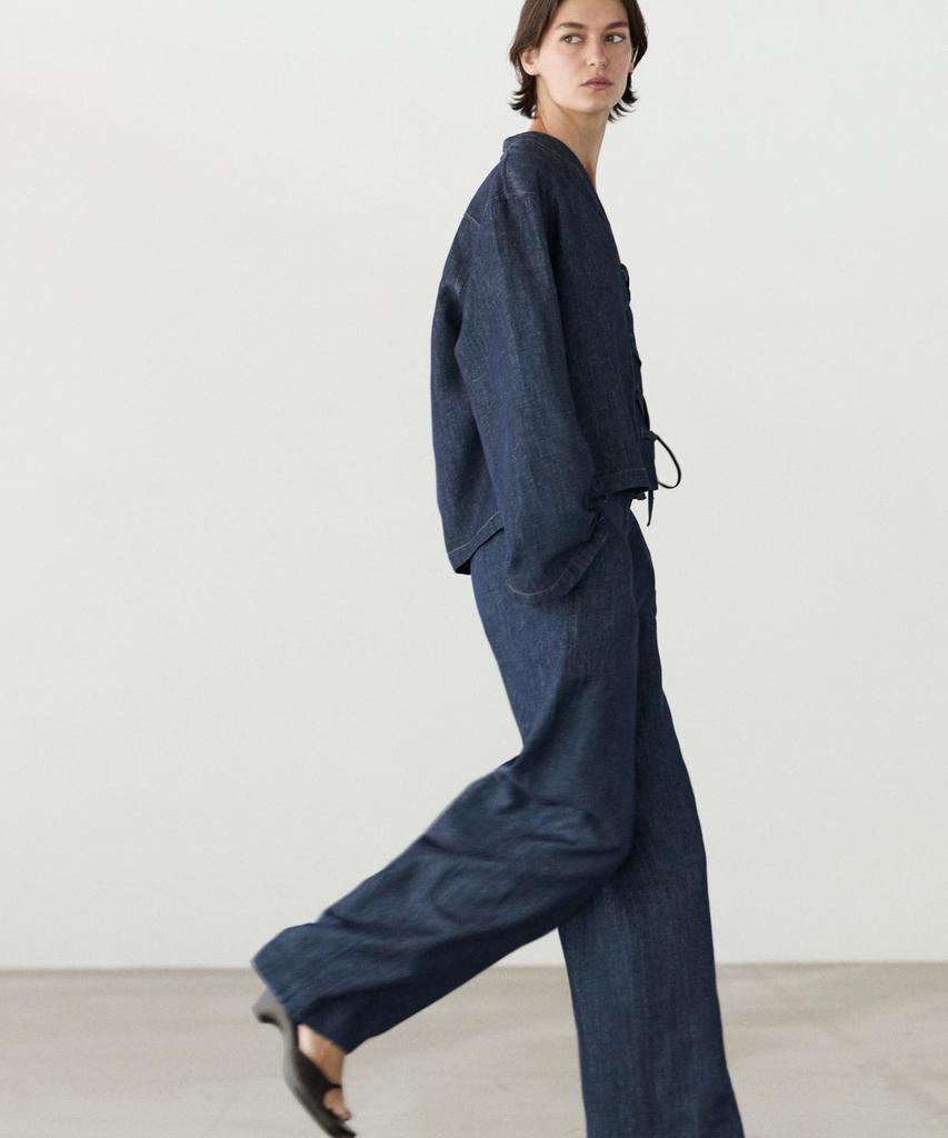 Masimodutti Linen Blend Wide Leg Denim Pants