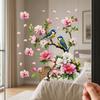 Vögel Blumen Ast Statische Fensteraufkleber, Aquarellvögel auf blühendem Ast Ast Fensteraufkleber, Wiederverwendbare Antikollisions-Doppelseitige Aufkleber für Glas