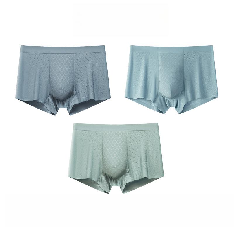 3pcs Summer Thin Ice Silk Men's Underwear Men's Flat Corner Pants with Mesh One Piece Breathable Thin Quick Drying Boxer Brief