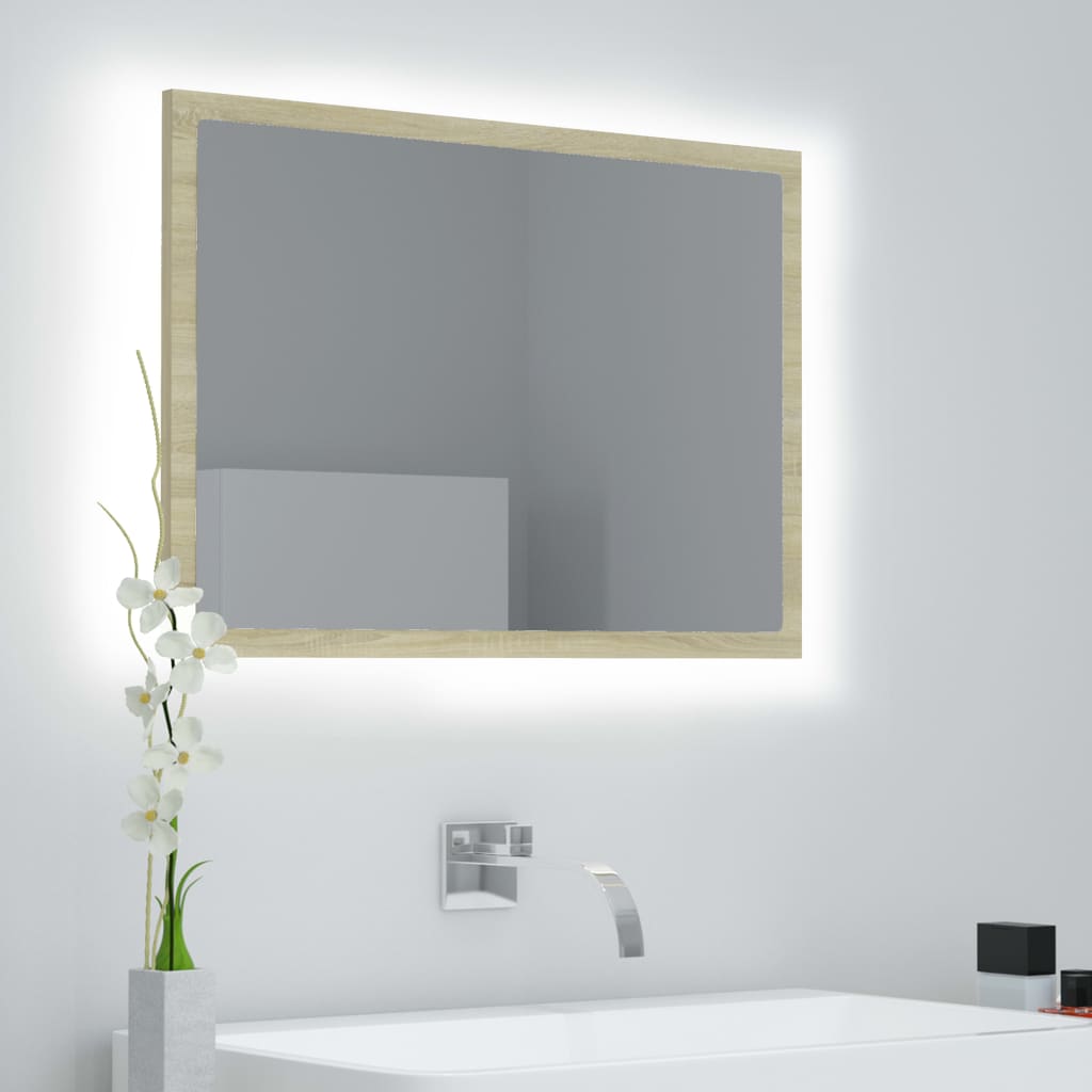 LED Bathroom Mirror In Sonoma Oak 60 X 8.5 X 37 Cm Acrylic