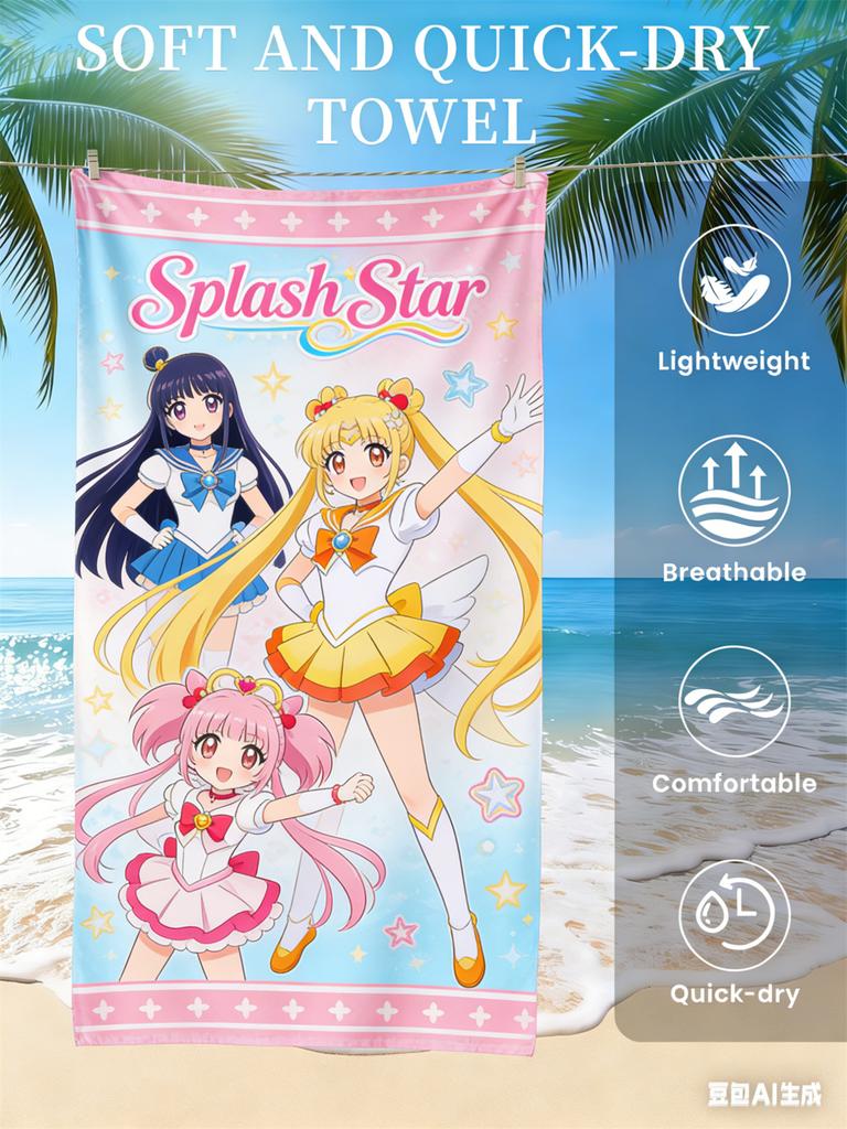 Sailor Moon Beach Towel, Anime Fan Favorite Character Print Quick-Dry Towel for Beach, Pool, Vacation , Magical Girl Enthusiasts