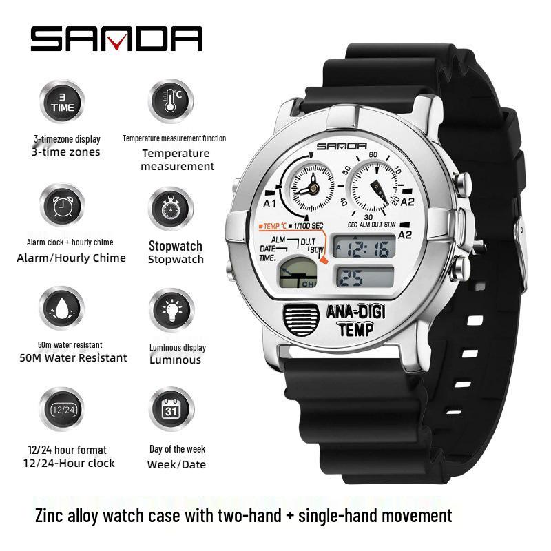 Sanda Wasserdichte Multifunktions-Sportuhr mit Temperaturalarm & Modischem Design