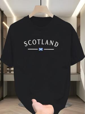 Herren-T-Shirt mit kurzen Ärmeln und 'SCOTLAND' Buchstabendruck