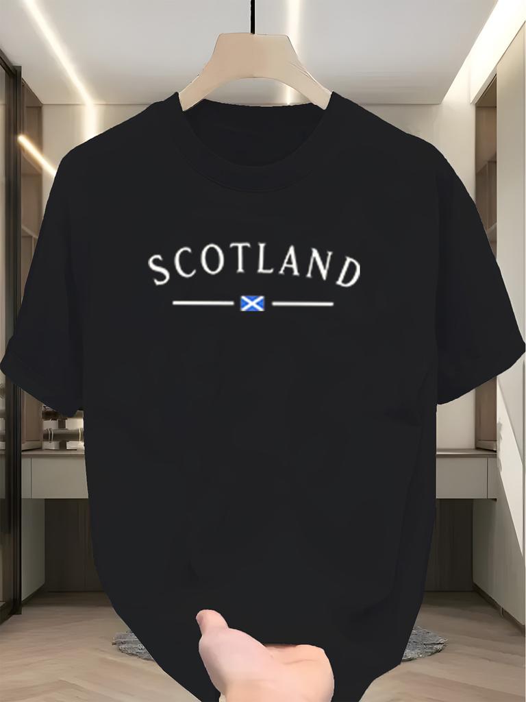 Men'S Short-Sleeve T-Shirt with 'SCOTLAND' Letter Print