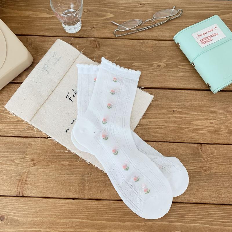 

Children s Socks with Breathable Mesh Eye Holes, Thin Summer Style, Trendy Tulip Pattern, Boneless, Tube-shaped Socks 1 pair