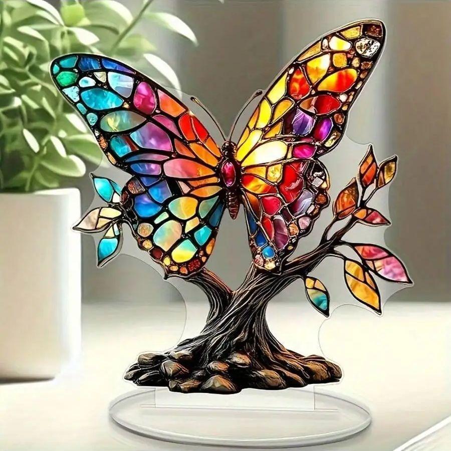 1 PIEZA Mariposa de Vidrio Colorido y Decoración Árbol de la Vida Exclusivo Día de San Valentín Decoración Hogar Oficina Adorno de Moda