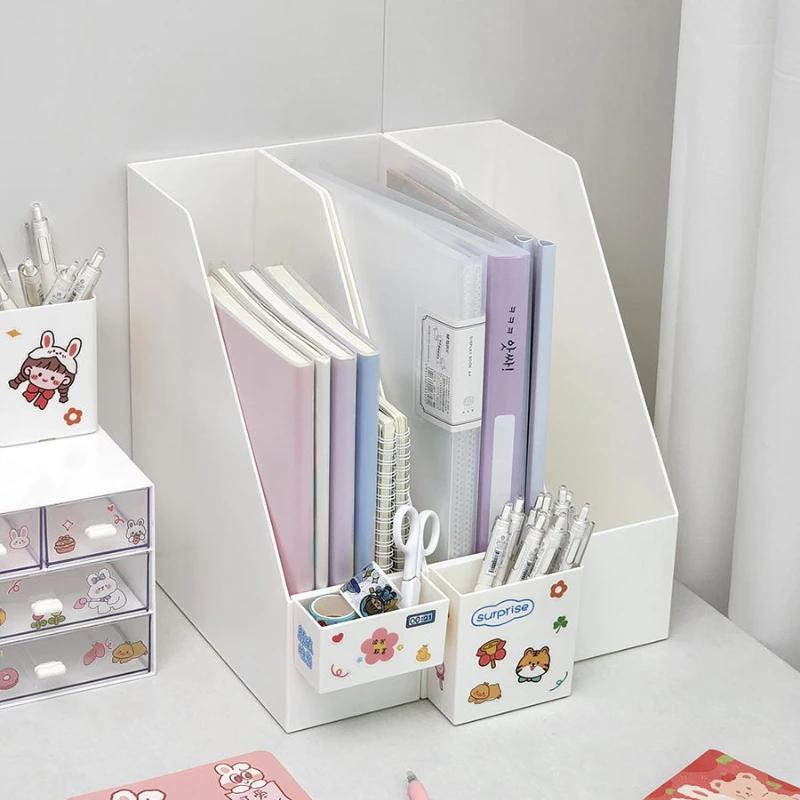 Desktop Book Storage Box Stationery Organizer Desk Storage Rack Bookshelf Pen Holder Organiser Cute Book Stand Bookcase File Box