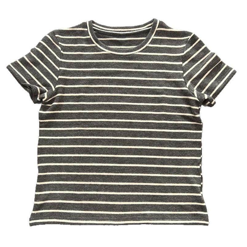 Women's Spring Arrival Velvet Short Sleeve Retro Stripe Loose T-Shirt - Round Neck Casual Versatile and Age-Reducing Top