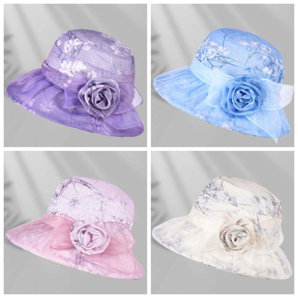 Folding Thin Bow Sunshade Cap Breathable Sunscreen Basin Hat Floral Fisherman Hat Outdoor