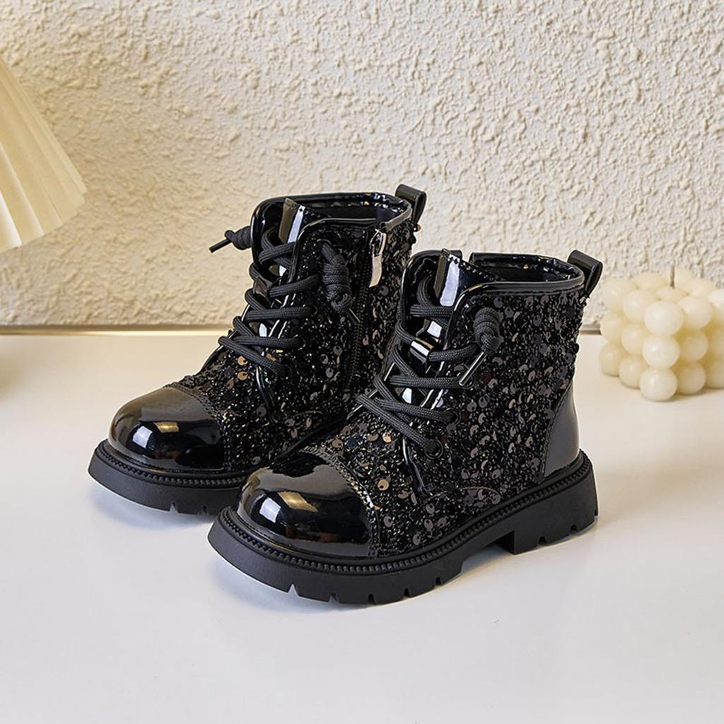 Children Short Boots For Girls Autumn Winter Sequins Glitter Korean Style Soft Bottom Comfortable Casual Versatile Leather Shoe