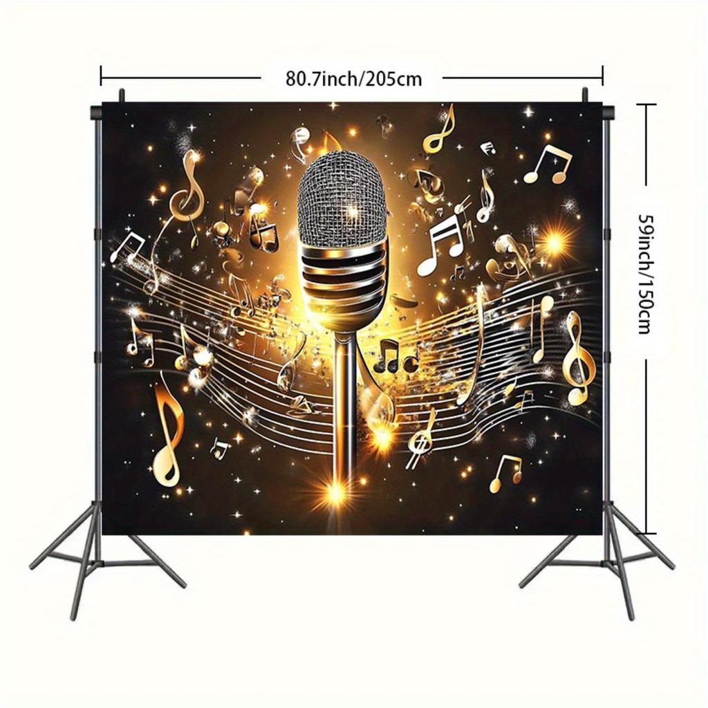 1 Tło Muzyczne Karaoke OKParty - Złoty Mikrofon Muzyczny Wzór Wielokrotnego Użytku Dekoracja Na Urodziny Rocznicę Ślub Wakacje Wewnątrz/ Wewnątrz/