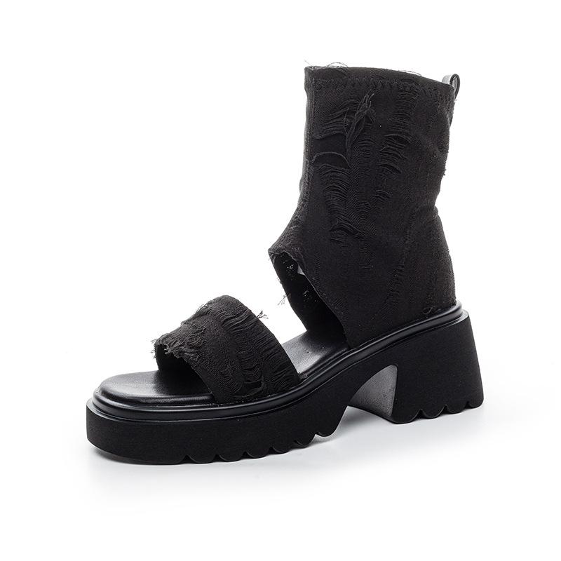 

Мода Женская Мода Короткие Сапоги 2025 Новые Летние Тонкая Толстая Подошва Сандалии-Ботильоны с Открытым Носком Ботинки-Трубы Ковбойские Штаны Сандалии с Открытым Носком 39 чёрный