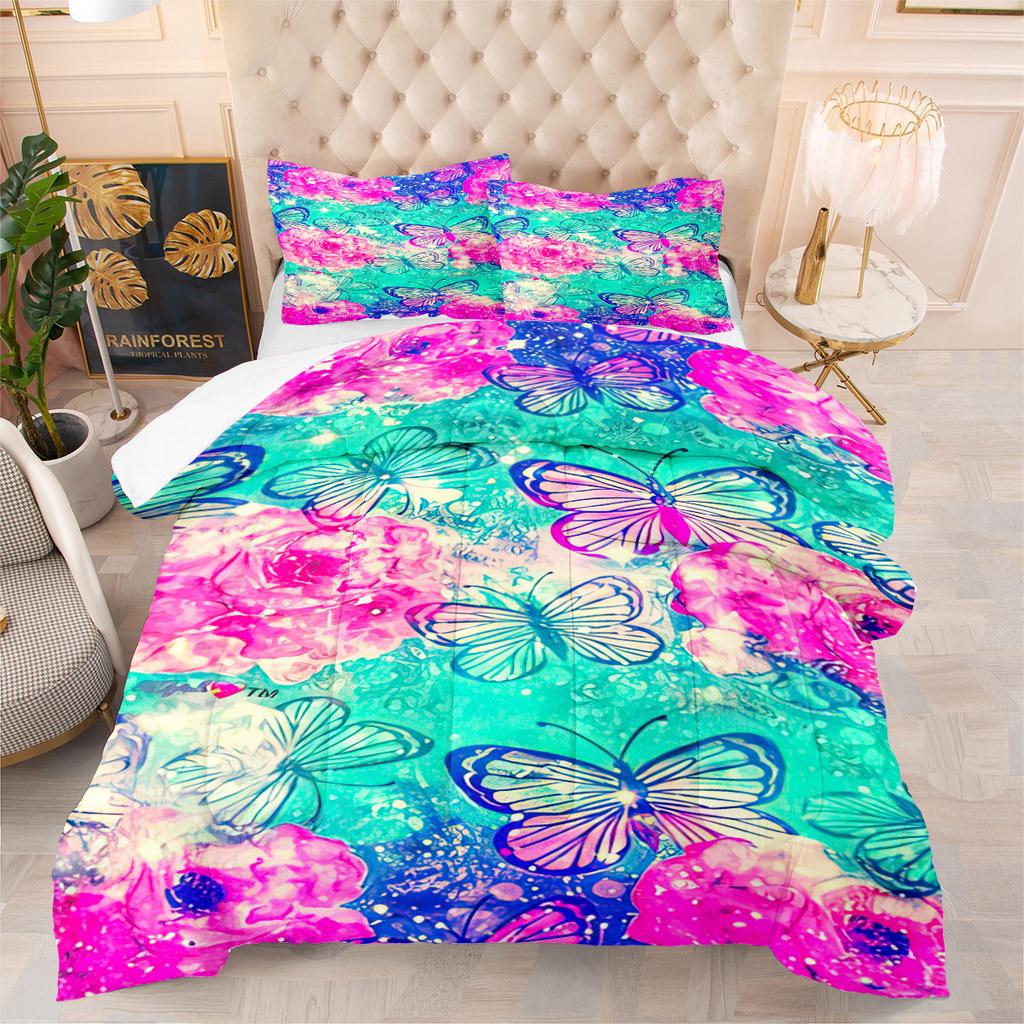 Butterfly Print Comforter Set - 3 Piece Set - Colorful Butterfly Design - Microfiber Comforter Cover