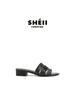 Su Yinyin's same round-headed lizard-patterned soft leather one-word thick-heeled slippers women's niche casual versatile commuter cool slippers