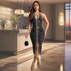 Sexy Figurbetontes Langes Damenkleid mit Strasssteinen