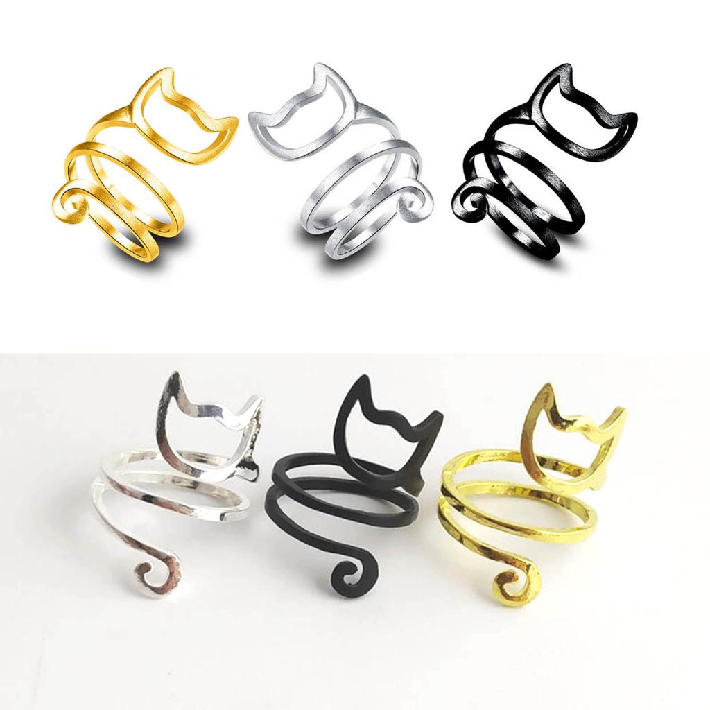 Creative Cat Crochet Hook Rings Metal Yarn Guide Rings Handcrafted Open Rings Stylish and Versatile Accessory for Women