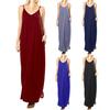 Women V-neck Sleeveless Sling Dress Solid Color Side Pockets Loose Fit Thin Maxi Dress Thin Holiday Long Dress Streetwear
