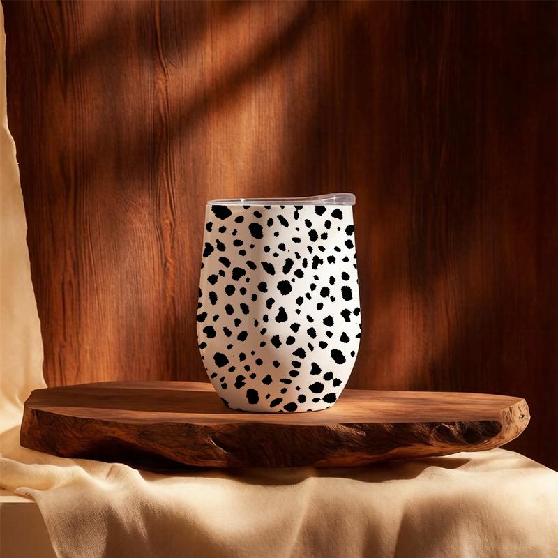 Eierschalenbecher 355ml Schwarz Weiß Flecken Element 12oz Eierschalen Isolierbecher Wein Reisebecher Mini Edelstahl Kühlbecher Eiförmiger Isolierbecher Eggshell Cup 355ml schwarz/weiß