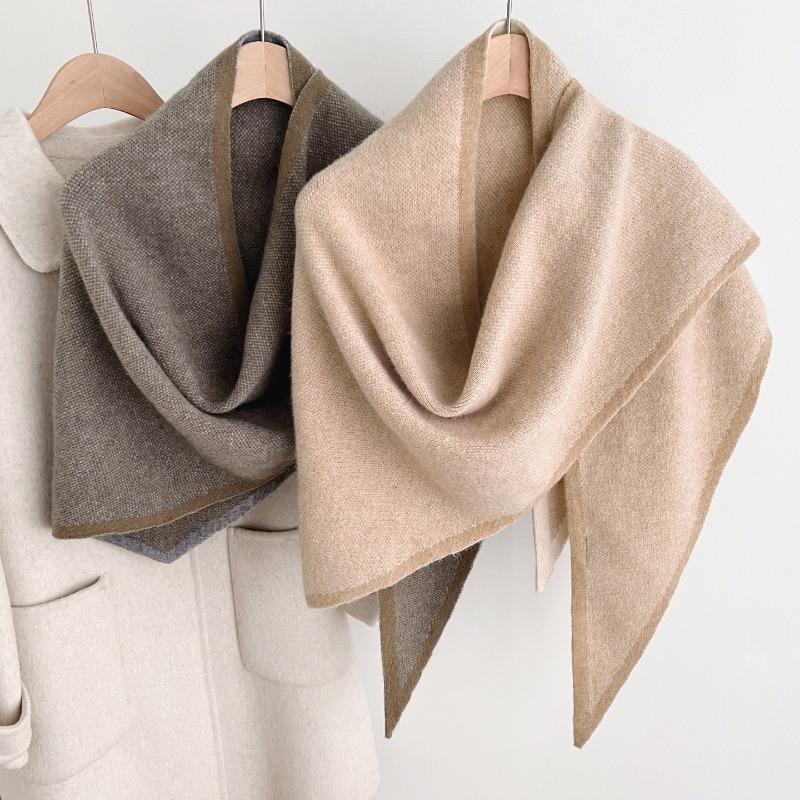 Korean Vintage Knit Solid Thick Triangle Scarf For Women Winter Warm Versatile Shawl