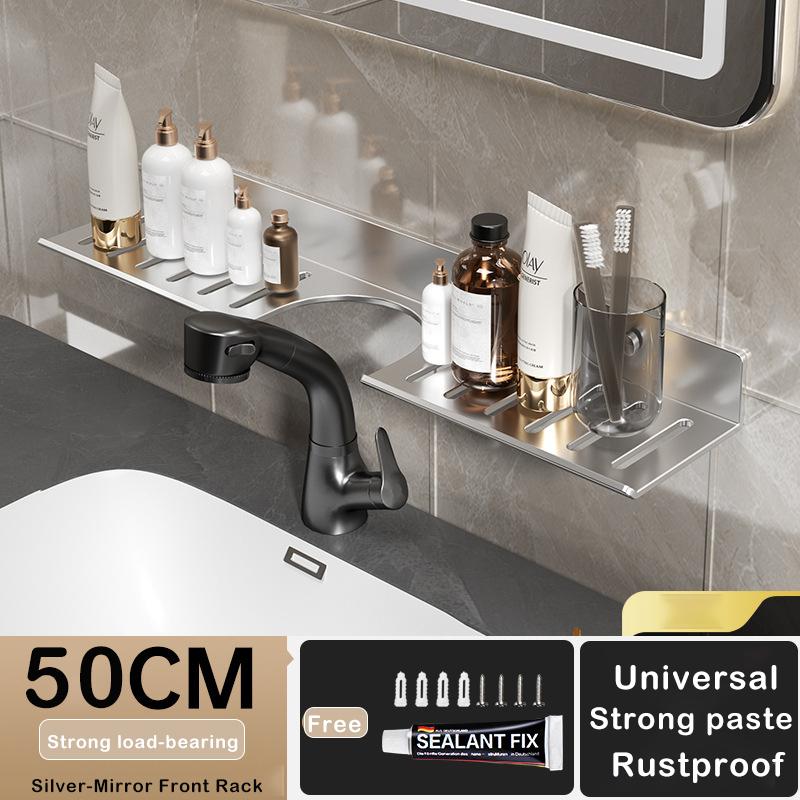 Around Faucet Holder Shower Shampoo Soap Cosmetic Holder Bathroom Storage Rack Organizer Over the Basin Shelf Mirror Front Rack