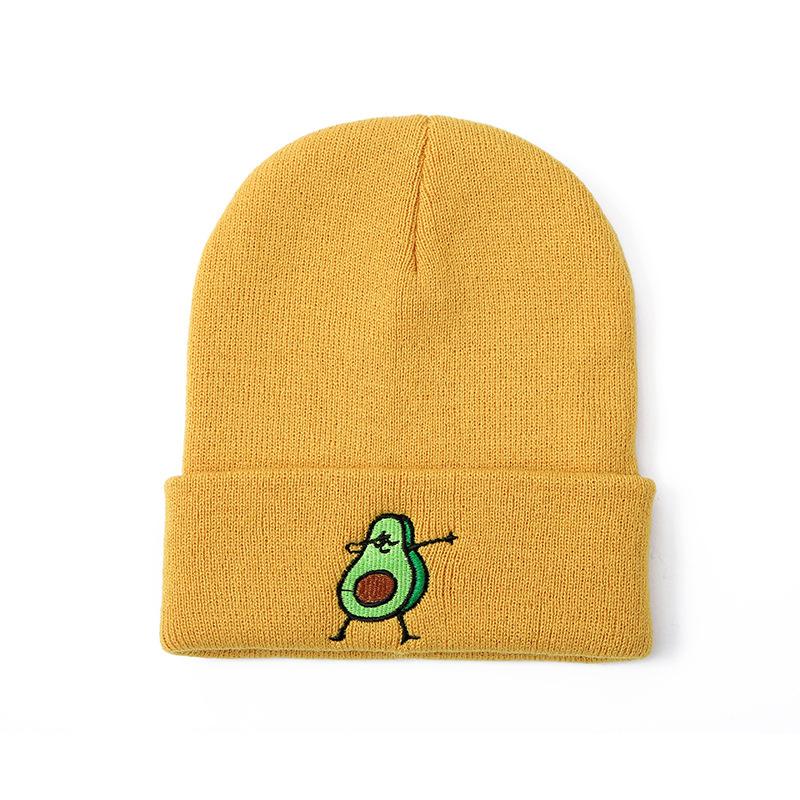 Funny Avocado Cartoon Printing New Hat Winter Women Keep Warm Hip Hop Men Knitted Hats Solid Color Simple Beanies For Women
