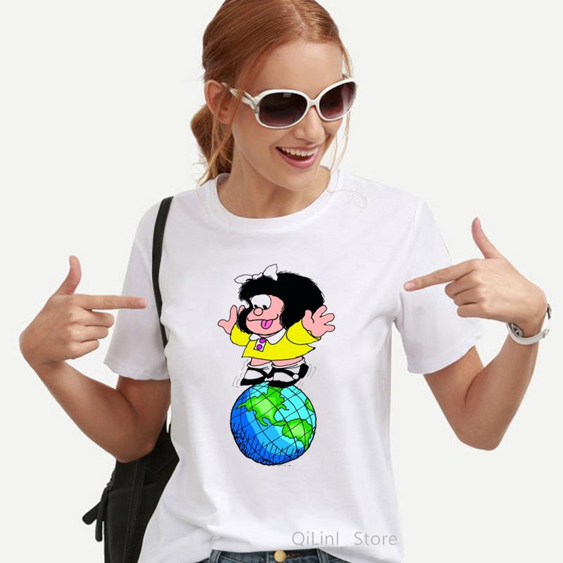 Kawaii Engraado Mafalda Impresso Grfica Camiseta Feminina Harajuku Roupas Estticas Branco Topos Tshirt 2021 Moda Casual Feminino T Camisa