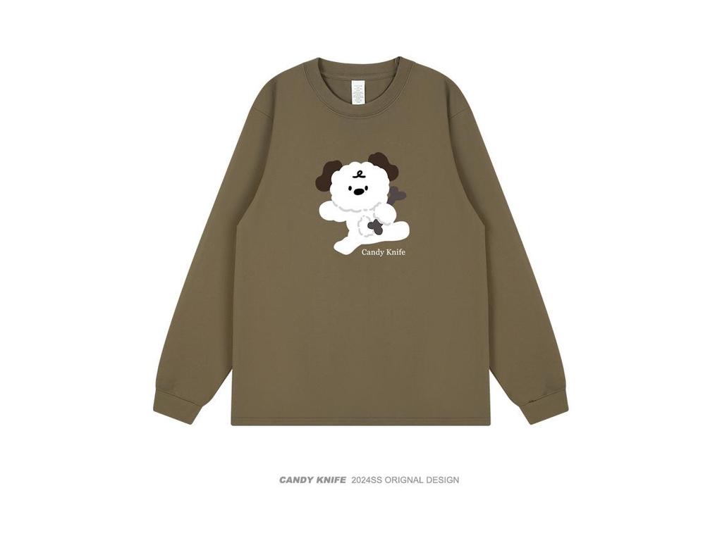 INS Trendy Autumn/Winter Cartoon Print Long Sleeve Couple T-Shirt, Korean Student Style Versatile Base Shirt.