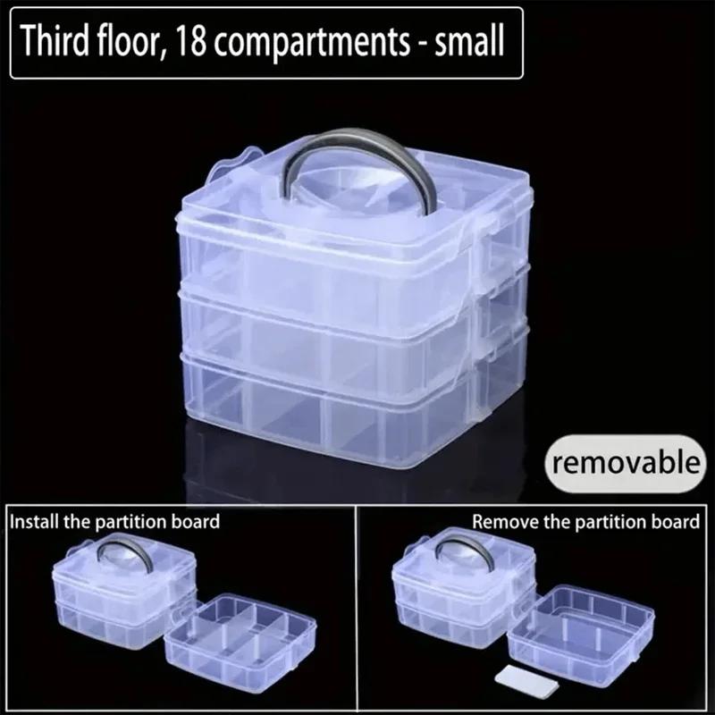 Non-Toxic 3-Tier Transparent Handle Adjustable Stackable Compartment Plastic Storage Box For Organizing Stamps Jewelry And Accessories