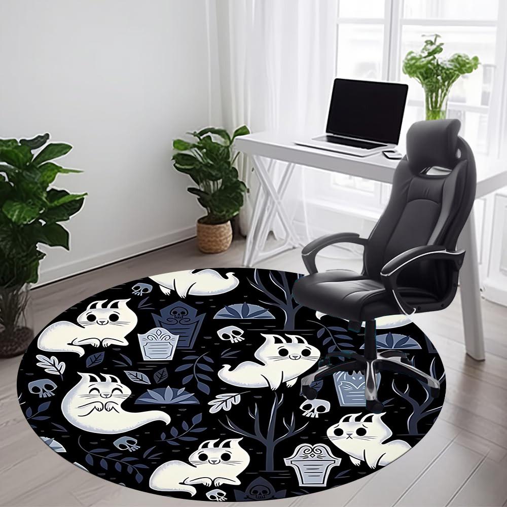 1PC Ghost Cats Office Round Area Rug, Mat Suitable For Office, Under Office Chairs Bedroom Living Room Home Decor, Room Deco