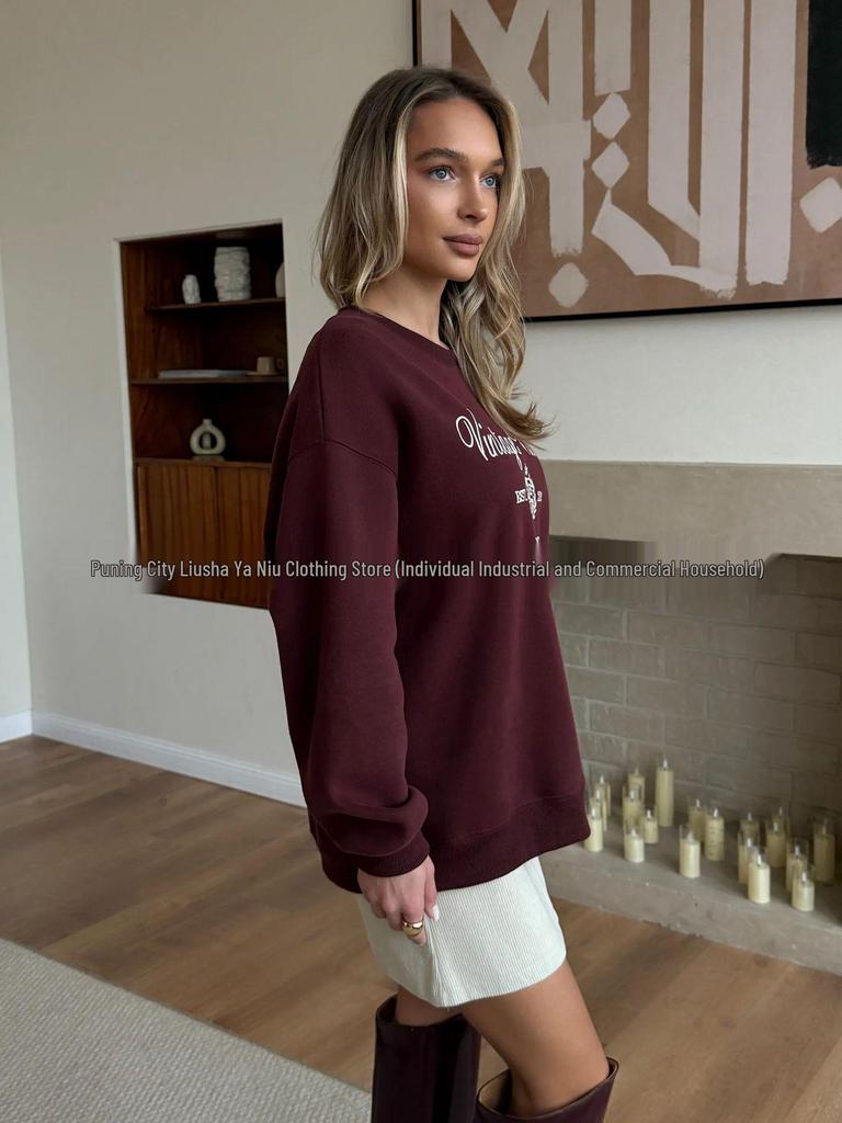 Trendy Oversized Thickened Round Neck Hoodie with Stylish Print for Autumn and Winter