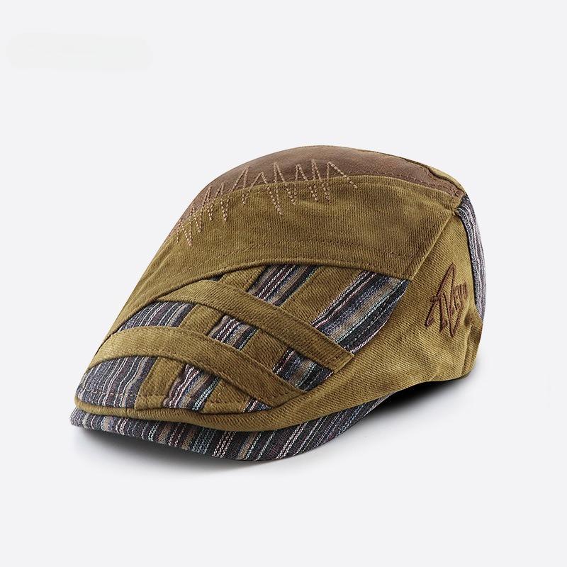 High Quality Men Women Vintage Striped Newsboy Cap Adjustable Chic Casual Cotton Patchwork Flat Male Warm Windproof Gatsby Cap