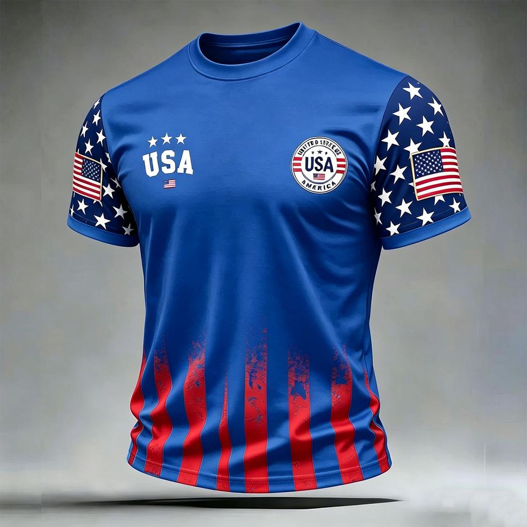 Men's Casual Printed Crew Neck Lightweight Breathable Short Sleeve Shirt USA Themed Graphic Design Comfortable Fit