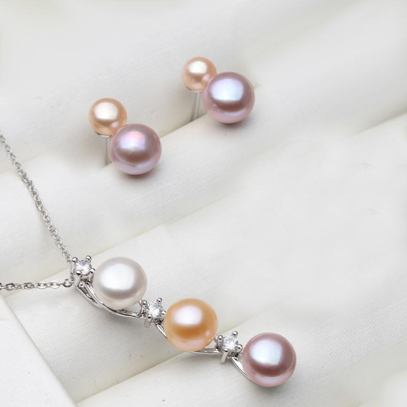 

Real Natural Pearl Necklace And Earring Set Woman,Luxury 925 Silver Pearl Jewelry Set Wife Mother Birthday Gift White Black