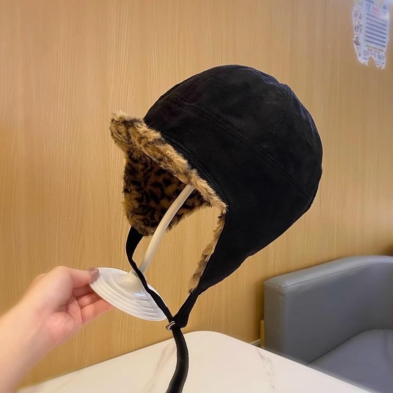 Leopard Print Doublesided Leifeng Hat For Winter Warmth And Windproof Protection For Women
