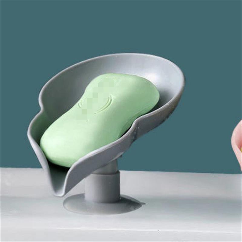 

Bathroom Shower Soap Holder Leaf Shape Soap Box Drain Soap Holder Box Sponge Storage Tray Creative Sucker Water Free Storage Box