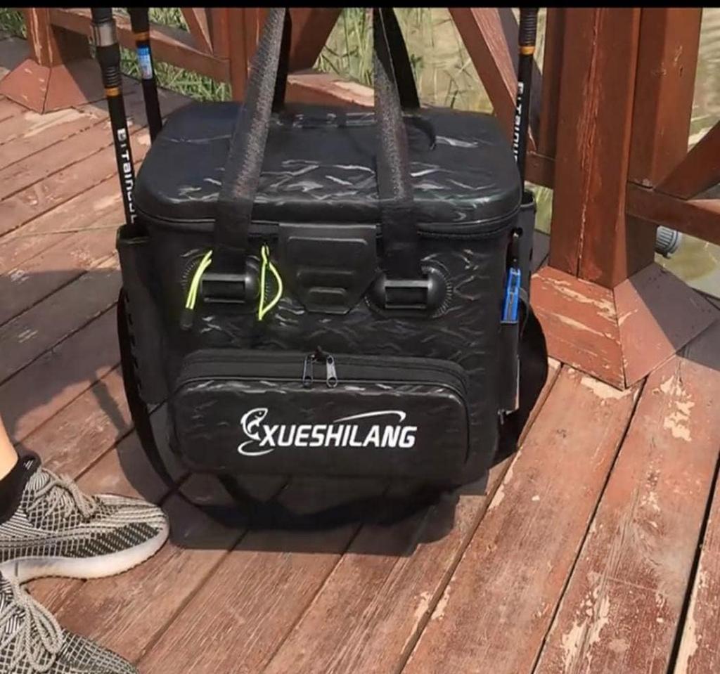 SIMCAT Multifunktionaler EVA Tackle Eimer mit Rutenhalter, Angeltasche, Tacklebox, Schwarz/Weiß (45*30*32cm/Teiler Inklusive/Schwarz)