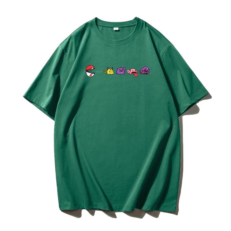 Pokemon PacMan Print Fun Game Print Versatile Shortsleeved Tshirt for Men and Women Pure Cotton Trendy Brand Summer