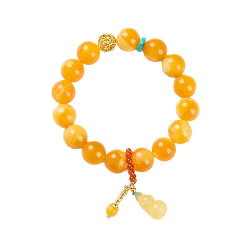 Second-generation Amber Bracelet for Men and women12MM Chicken Oil Yellow Beeswax Gourd Ornament Light Luxury Niche Exquisite Fortune Bracelet