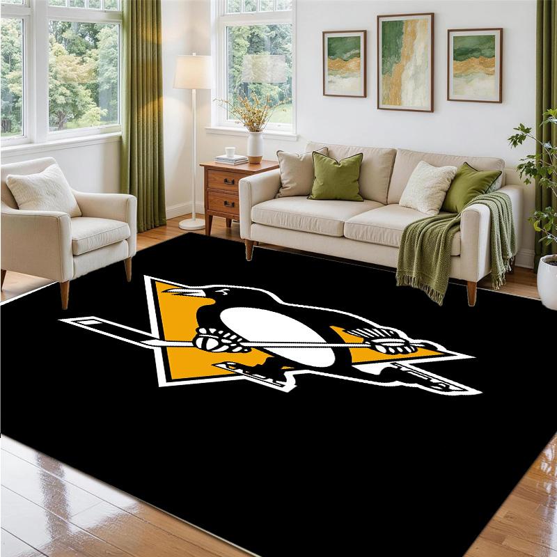 Pittsburgh Penguins Design Crystal Velvet Rug Soft Decorative Mat for Bedroom Entrance