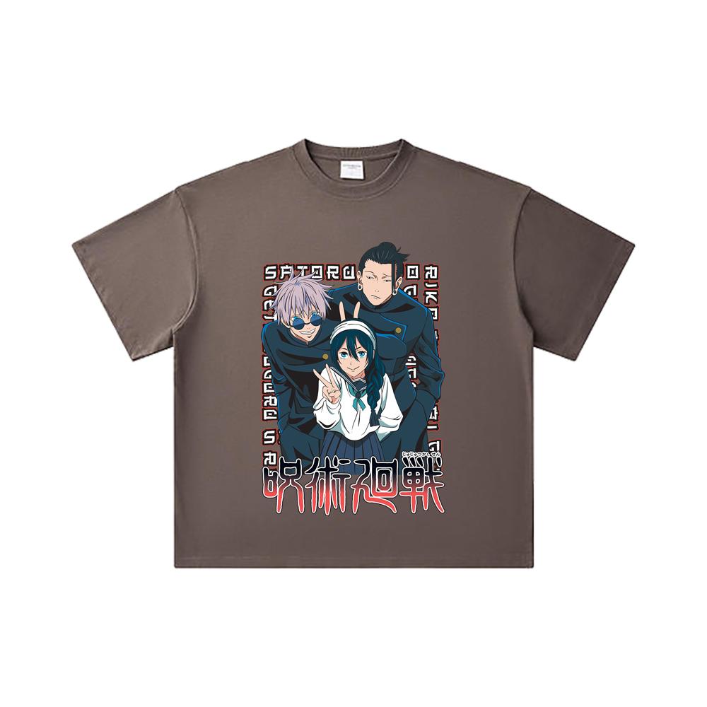 260 GSM Double Yarn 32 Count 100% Cotton Jujutsu Kaisen V40 Print Unisex Heavy Cotton T Shirt