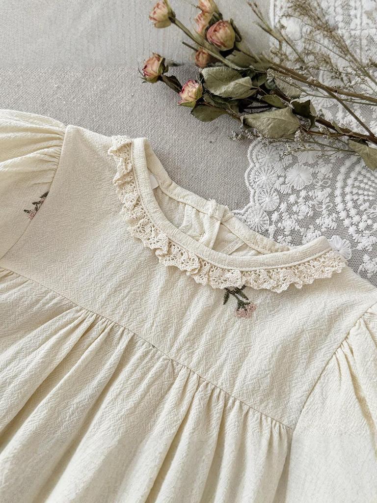 Korean Baby Girl Embroidered Lace Romper - Summer Short Sleeve Bodysuit