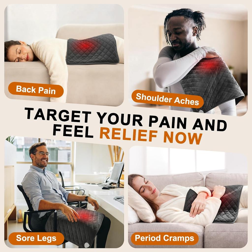 Heating Pad for Back Pain & Period Cramps - XL 35"x20" Electric Heating Pads for Neck, Shoulder and Full Body Relief, Moist and Dry Heat, Soft